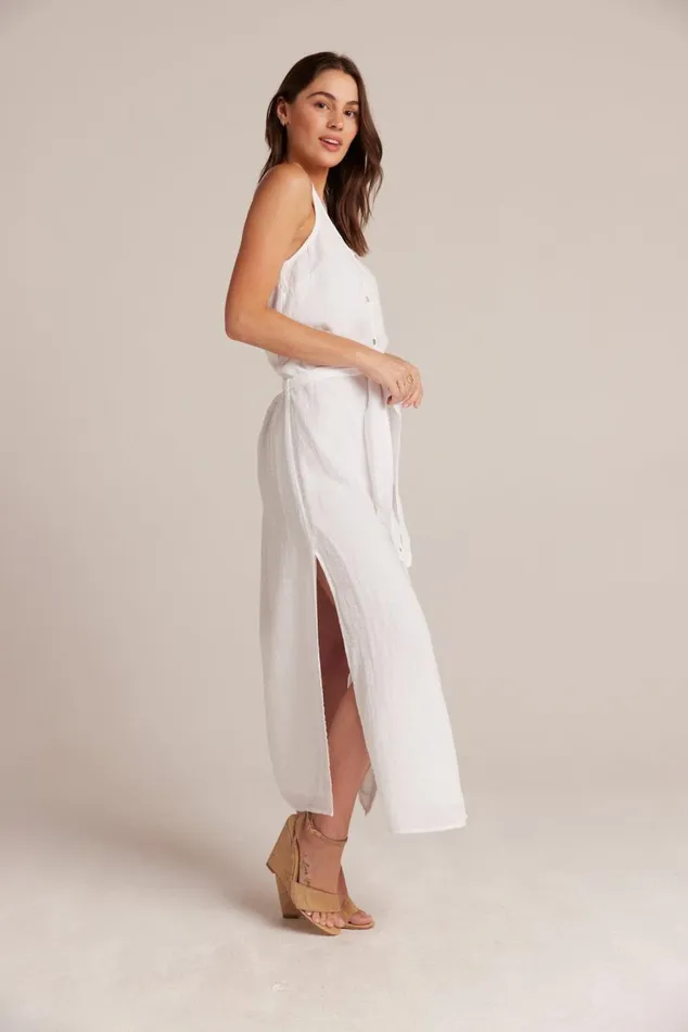 Bella Dahl Belted Button Front Sleeveless Dress White Women Maxi Dresses Bella Dahl Belted Button Front Sleeveless Dress White Women Maxi Dresses