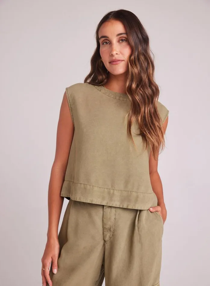 Bella Dahl Boxy Button Back Top 8211 French Olive Women Sleeveless