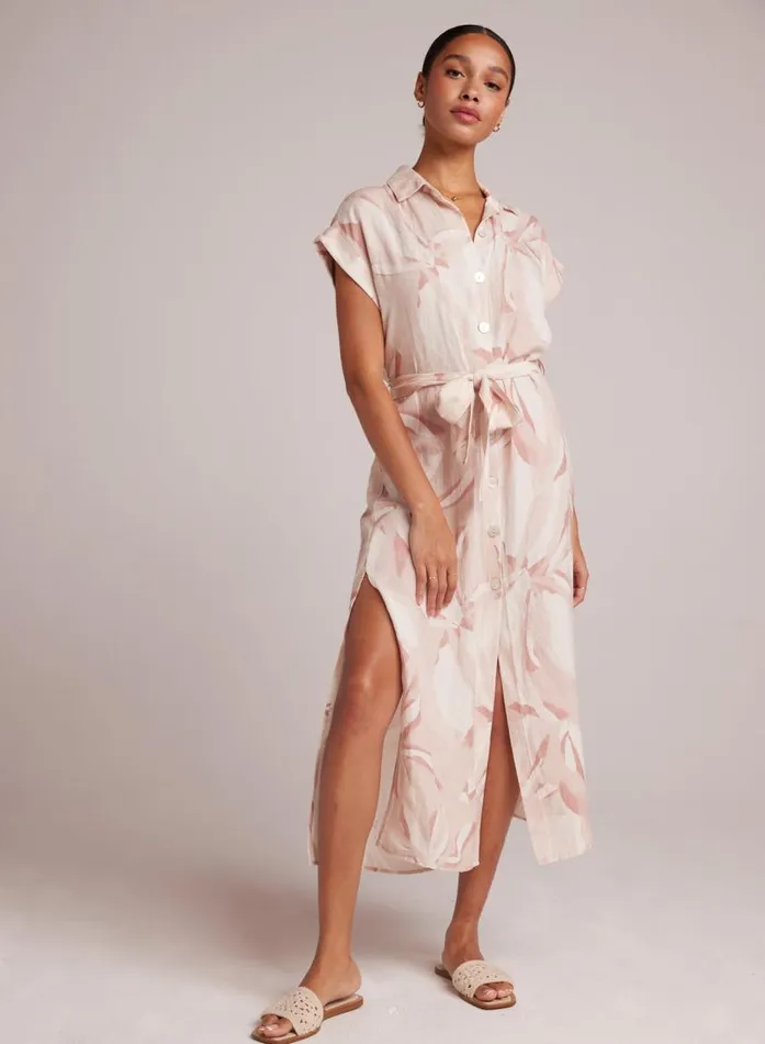 Bella Dahl Button Front Belted Shirt Dress 8211 Fresco Floral Print Women Midi Dresses