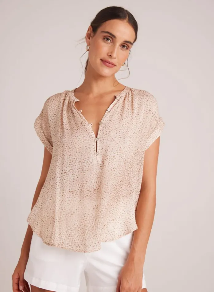 Bella Dahl Cap Sleeve Pullover 8211 Salvador Sand Print Women Short Sleeve