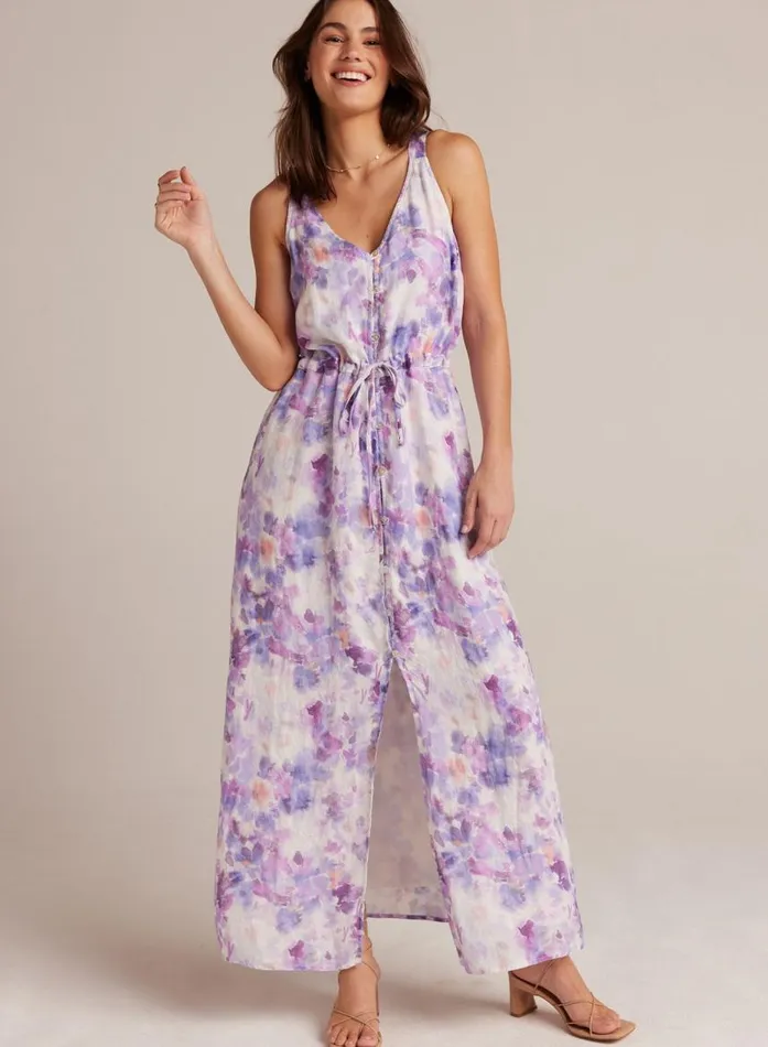 Bella Dahl Linen Button Front Dress 8211 Iris Floral Print Women Maxi Dresses