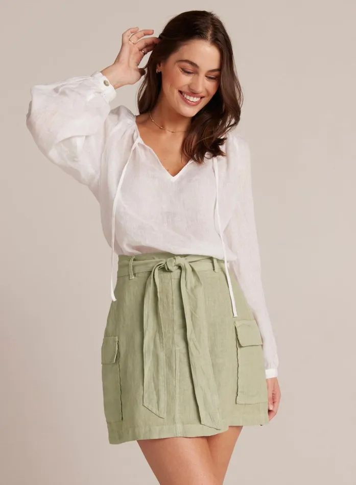 Bella Dahl Linen Cargo Mini Skirt 8211 Pale Palm Women Skirts