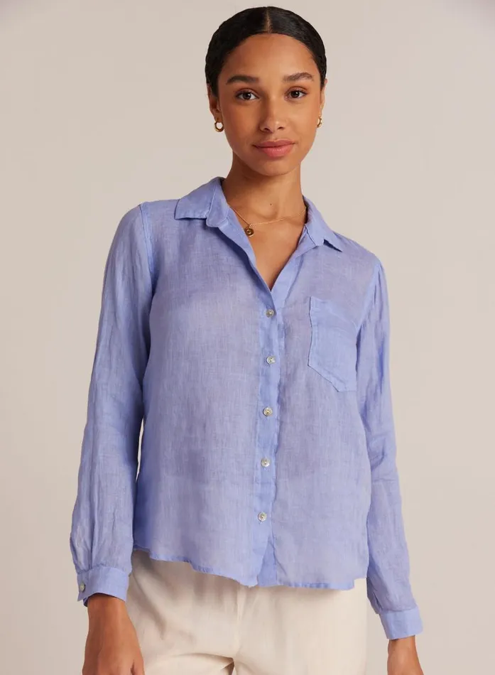 Bella Dahl Linen Pocket Button Down 8211 Peri Blue Women Button Down