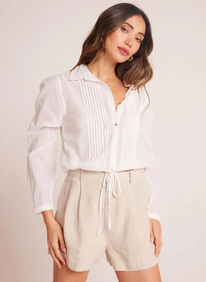 Bella Dahl Pintuck Crop Button Down 8211 White Women Long Sleeve