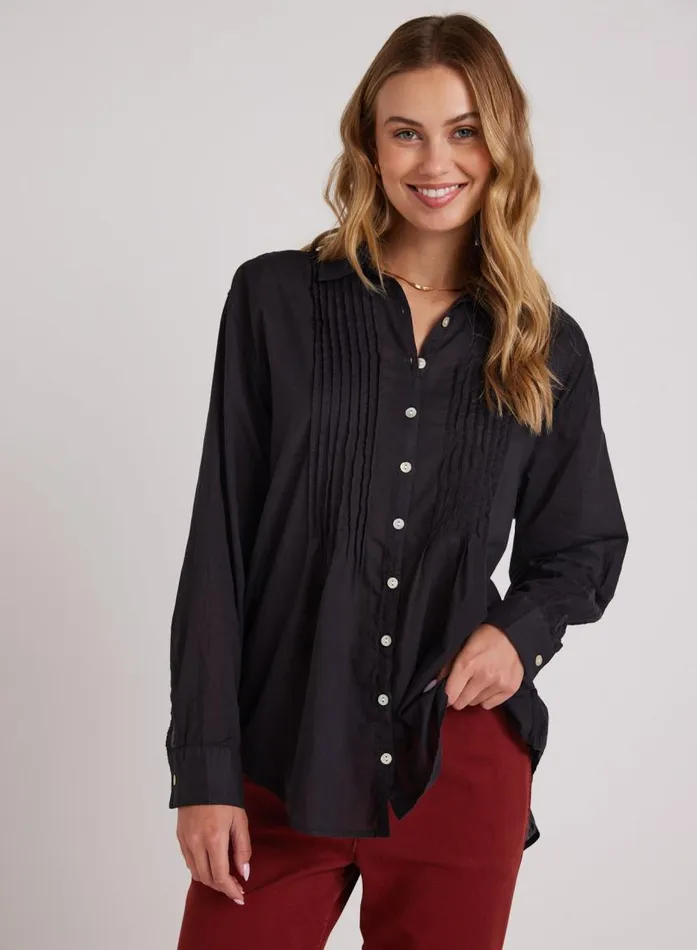 Bella Dahl Pintuck Flowy Shirt 8211 Black Women Long Sleeve