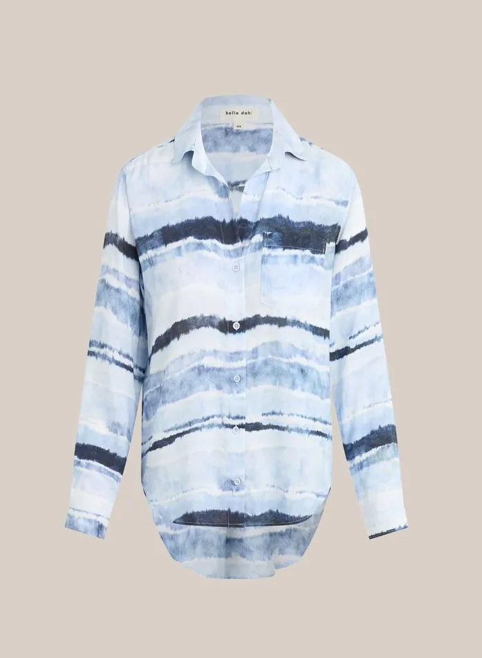 Bella Dahl Pocket Button Down 8211 Indigo Stripes Print Women Button Down