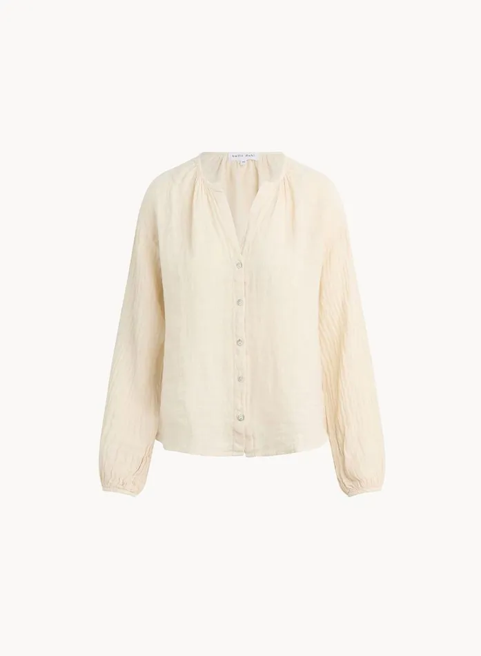 Bella Dahl Shirred Neck Blouse 8211 Samba Tan Women Long Sleeve