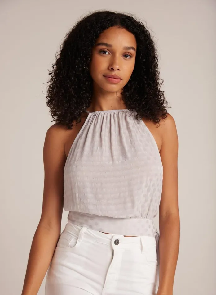 Bella Dahl Side Tie Button Halter 8211 Silver Pearl Women Sleeveless