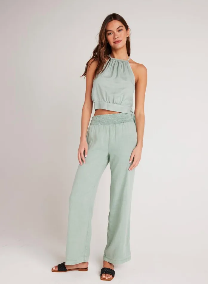 Bella Dahl Smocked Waist Wide Leg 8211 Oasis Green Women Pants