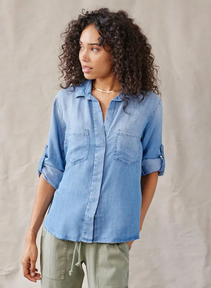Bella Dahl Split Back Button Down 8211 Medium Ombre Wash Women Button Down