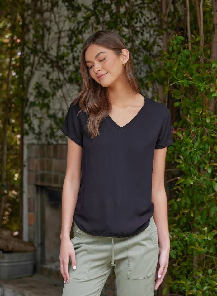 Bella Dahl VNeck Tee 8211 Vintage Black Women Short Sleeve