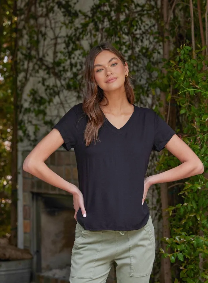 Bella Dahl VNeck Tee 8211 Vintage Black Women Short Sleeve Bella Dahl VNeck Tee 8211 Vintage Black Women Short Sleeve