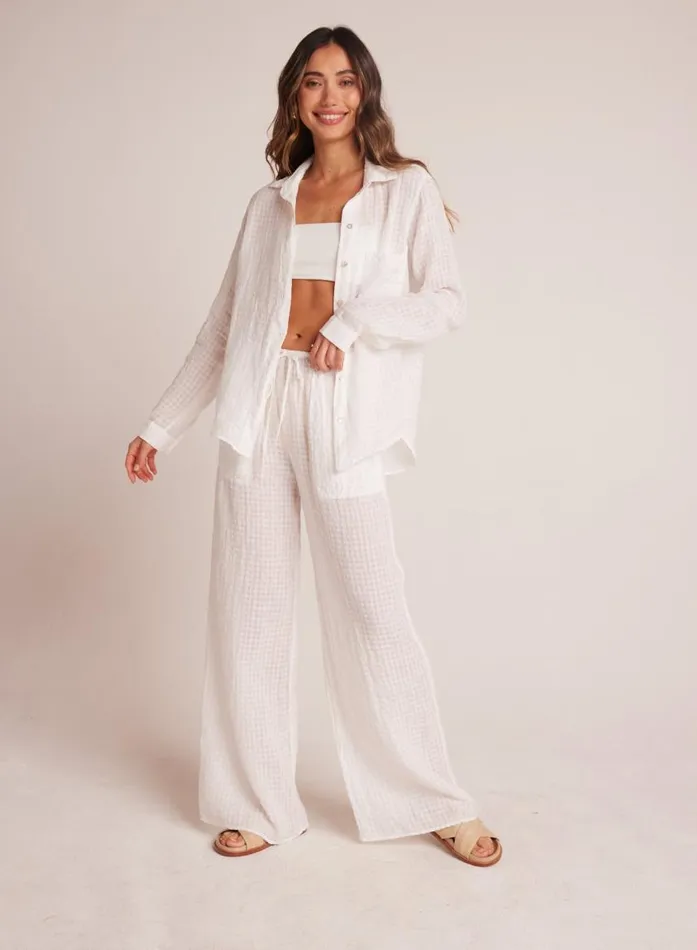 Bella Dahl Wide Leg Pocket Beach Pant 8211 White Women Pants