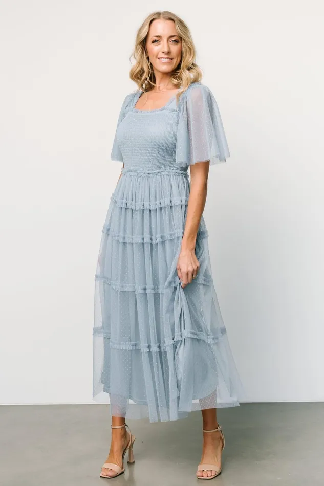 Bexley Tulle Dress Dusty Blue Women Baltic Born Midi Dresses