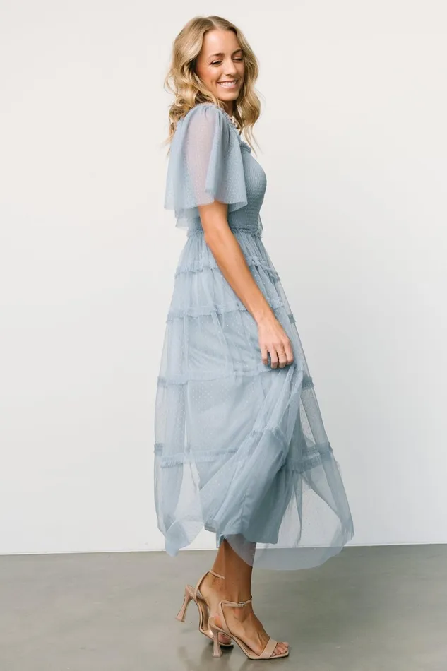 Bexley Tulle Dress Dusty Blue Women Baltic Born Midi Dresses