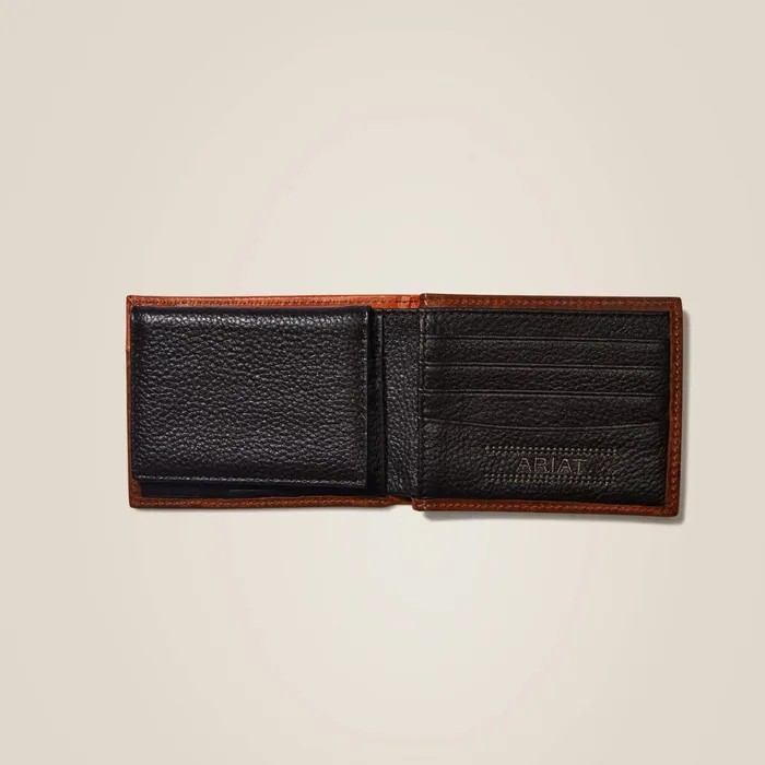 Bifold Wallet Floral Embroidery Run Stitch Medium Brown Men Ariat Bags and Wallets