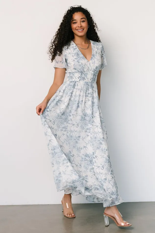 Birdie Maxi Dress Off White Blue Women Baltic Born Bump Friendly