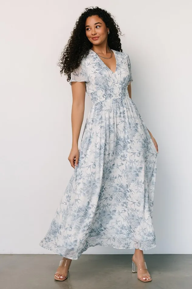 Birdie Maxi Dress Off White Blue Women Baltic Born Bump Friendly