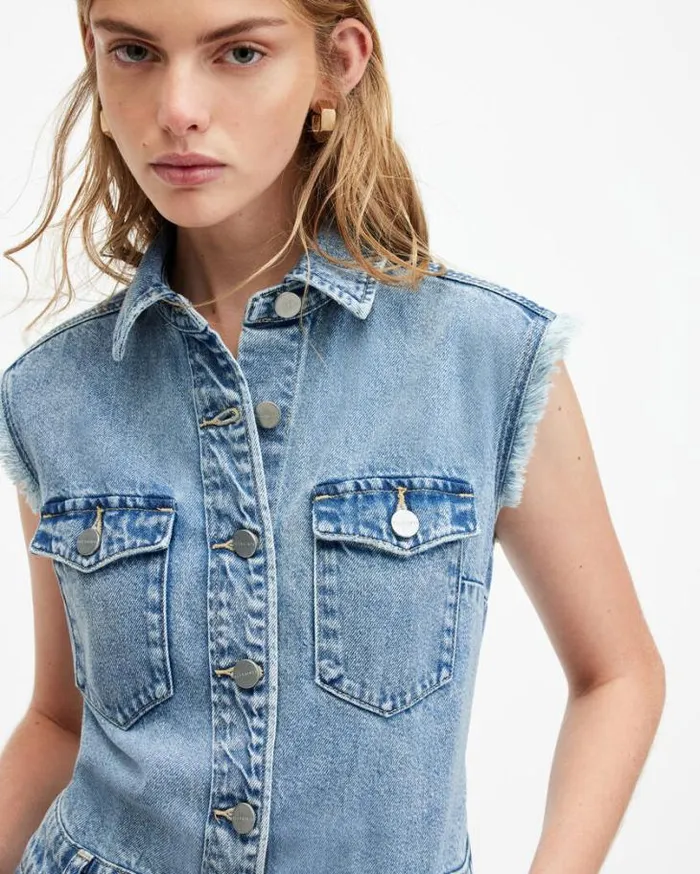 Blair Sleeveless Denim Maxi Dress Light Indigo Women AllSaints Dresses