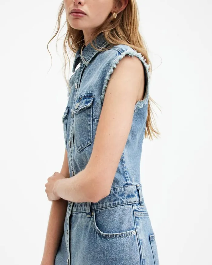 Blair Sleeveless Denim Maxi Dress Light Indigo Women AllSaints Dresses