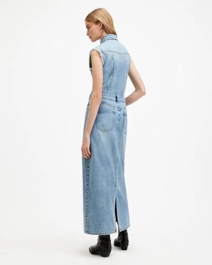 Blair Sleeveless Denim Maxi Dress Light Indigo Women AllSaints Dresses