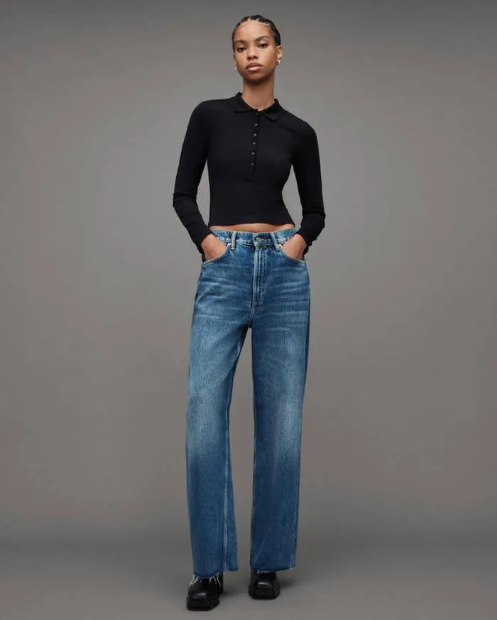 Blake Low Slung Wide Leg Jeans Dark Indigo Women AllSaints Pants and Leggings