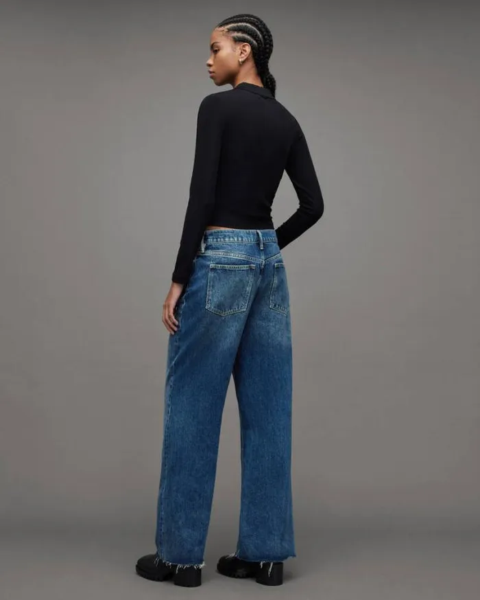 Blake Low Slung Wide Leg Jeans Dark Indigo Women AllSaints Pants and Leggings Blake Low Slung Wide Leg Jeans Dark Indigo Women AllSaints Pants and Leggings