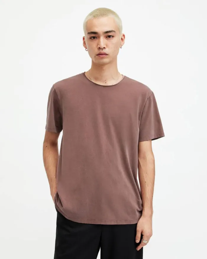 Bodega Crew Neck Raw Edge TShirt Deep Mauve Purple Men AllSaints TShirts
