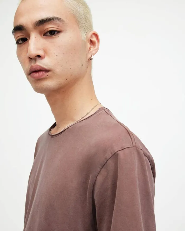 Bodega Crew Neck Raw Edge TShirt Deep Mauve Purple Men AllSaints TShirts