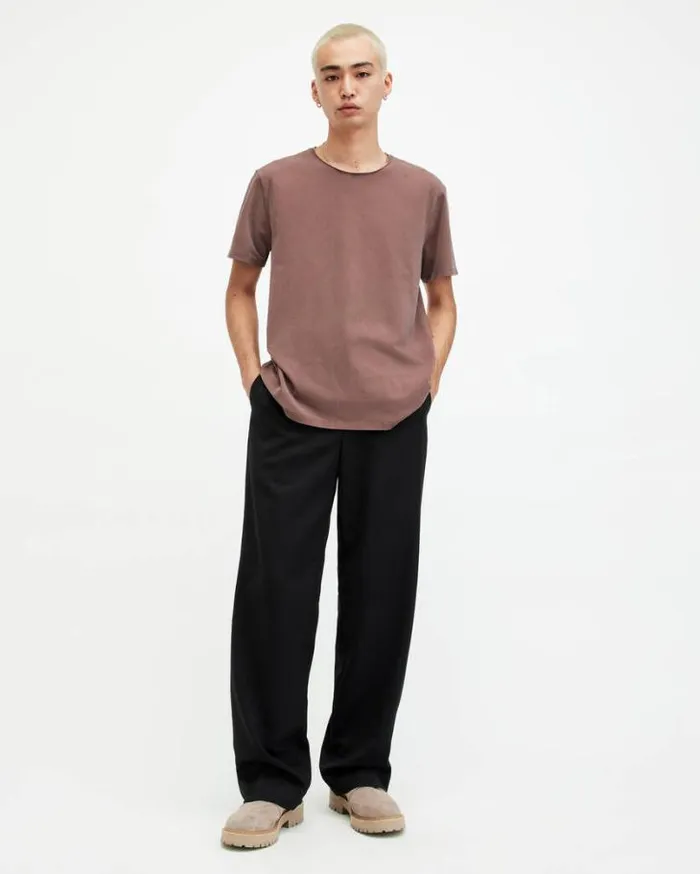 Bodega Crew Neck Raw Edge TShirt Deep Mauve Purple Men AllSaints TShirts