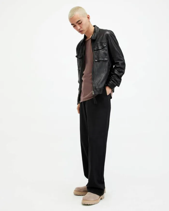 Bodega Crew Neck Raw Edge TShirt Deep Mauve Purple Men AllSaints TShirts