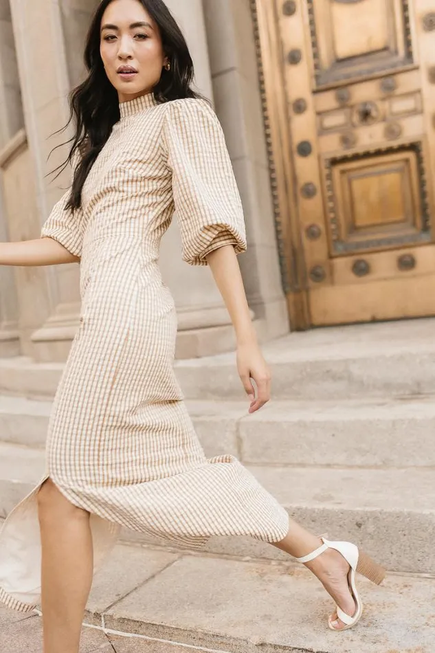 Bohme Dresses Alex Gingham Dress In Taupe Taupe 8211 Women Bohme Dresses Alex Gingham Dress In Taupe Taupe 8211 Women