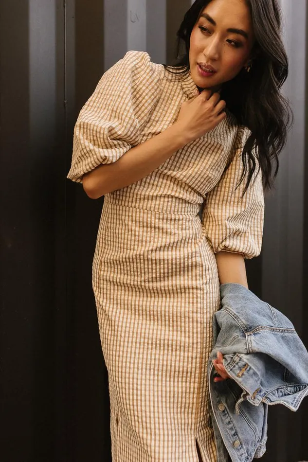 Bohme Dresses Alex Gingham Dress In Taupe Taupe 8211 Women Bohme Dresses Alex Gingham Dress In Taupe Taupe 8211 Women