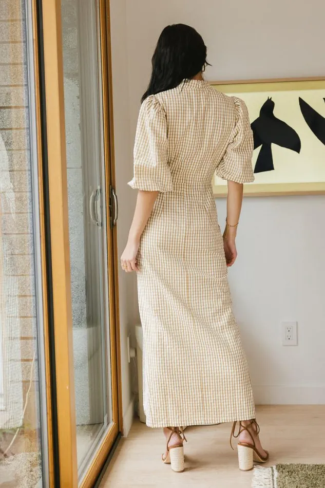 Bohme Dresses Alex Gingham Dress In Taupe Taupe 8211 Women Bohme Dresses Alex Gingham Dress In Taupe Taupe 8211 Women