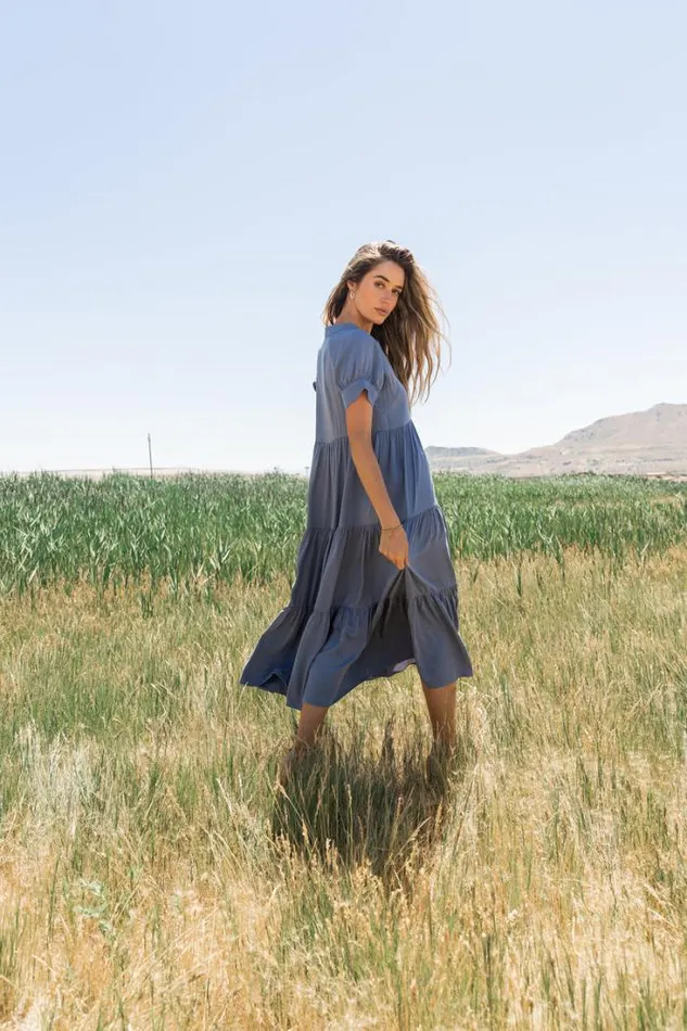 Bohme Dresses Amanda Tiered Dress In Slate Blue Slate Blue 8211 Women Bohme Dresses Amanda Tiered Dress In Slate Blue Slate Blue 8211 Women