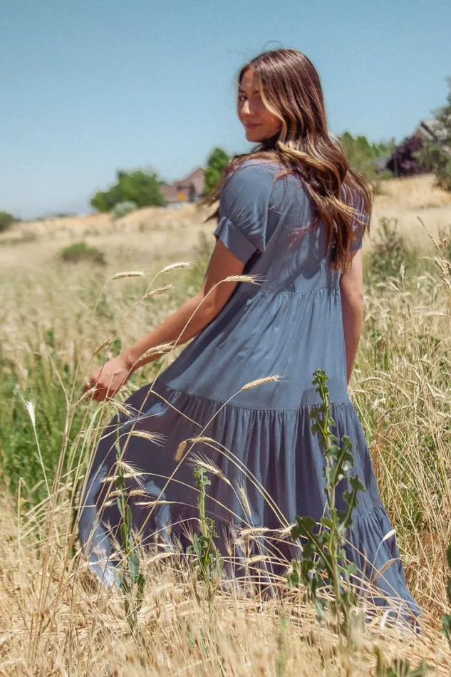 Bohme Dresses Amanda Tiered Dress In Slate Blue Slate Blue 8211 Women Bohme Dresses Amanda Tiered Dress In Slate Blue Slate Blue 8211 Women