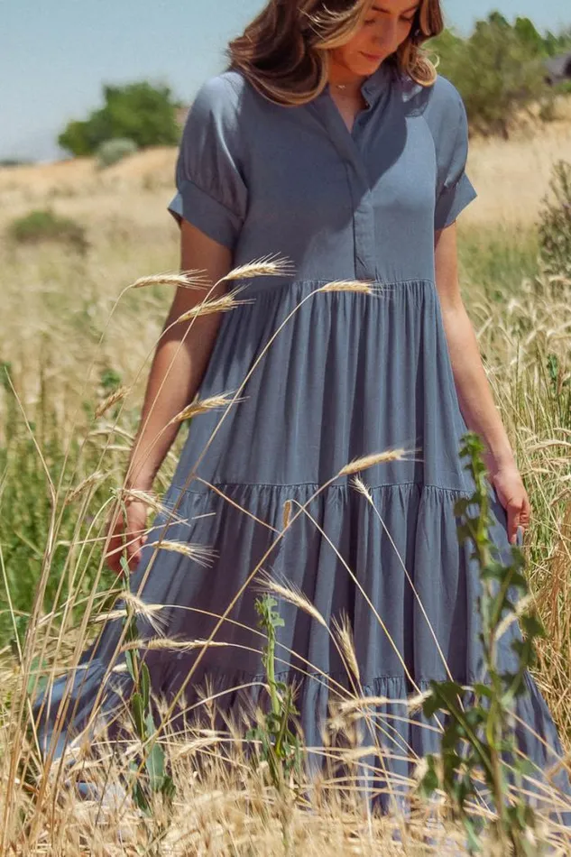 Bohme Dresses Amanda Tiered Dress In Slate Blue Slate Blue 8211 Women Bohme Dresses Amanda Tiered Dress In Slate Blue Slate Blue 8211 Women
