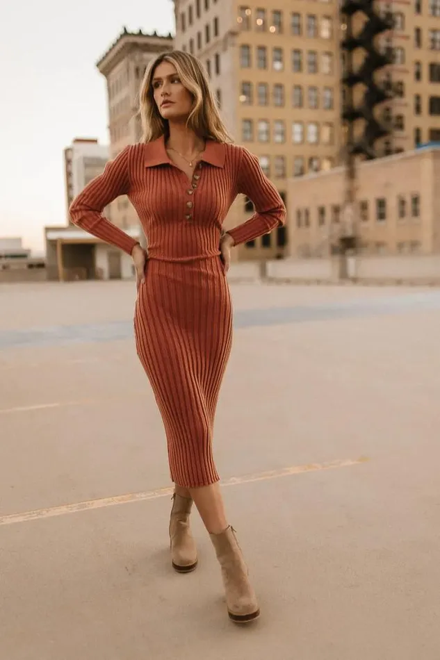 Bohme Dresses Carden Ribbed Midi Dress In Clay Clay 8211 Women Bohme Dresses Carden Ribbed Midi Dress In Clay Clay 8211 Women