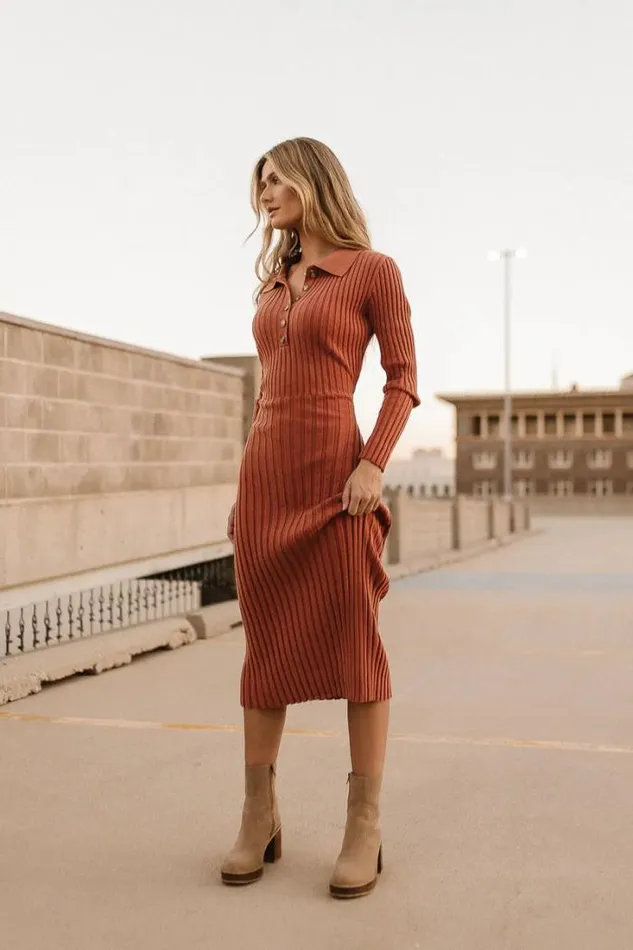 Bohme Dresses Carden Ribbed Midi Dress In Clay Clay 8211 Women Bohme Dresses Carden Ribbed Midi Dress In Clay Clay 8211 Women