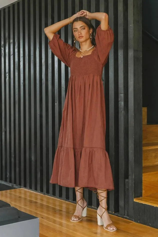 Bohme Dresses Danica Embroidered Dress 8211 FINAL SALE Rust 8211 Women Bohme Dresses Danica Embroidered Dress 8211 FINAL SALE Rust 8211 Women