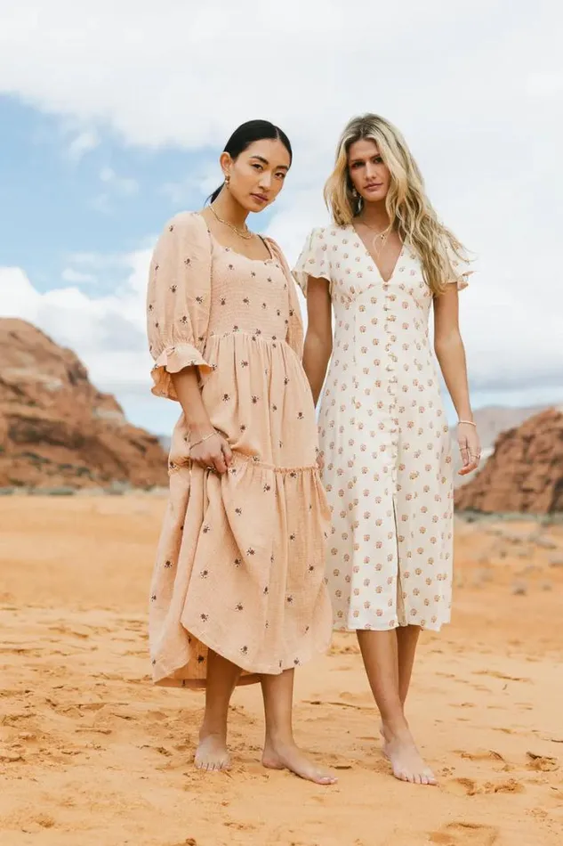 Bohme Dresses Ditsy Floral Embroidered Dress In Blush Blush 8211 Women
