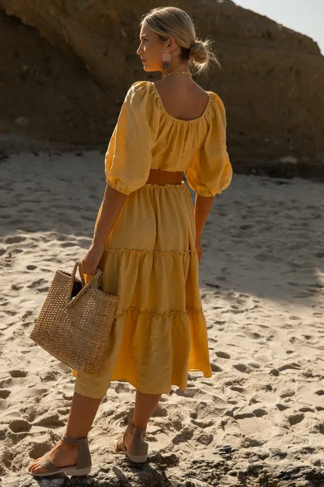 Bohme Dresses Emerson Midi Dress Mustard 8211 Women Bohme Dresses Emerson Midi Dress Mustard 8211 Women