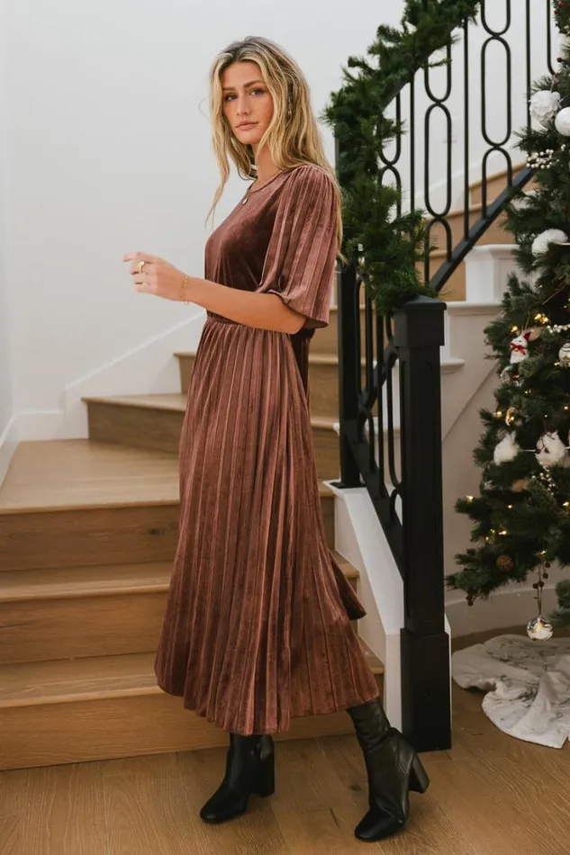 Bohme Dresses Evie Velvet Midi Dress In Mauve Mauve 8211 Women