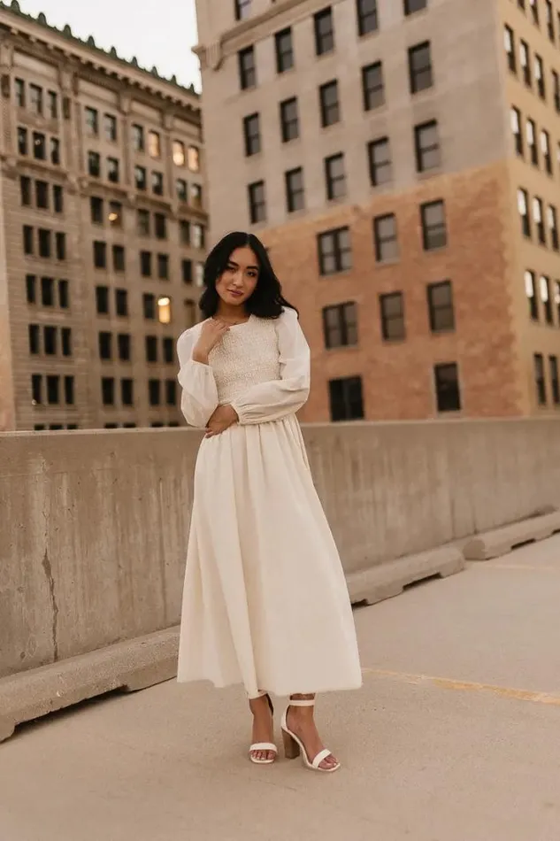 Bohme Dresses Eyelet Lace Smocked Dress In Cream 8211 FINAL SALE Cream 8211 Women Bohme Dresses Eyelet Lace Smocked Dress In Cream 8211 FINAL SALE Cream 8211 Women