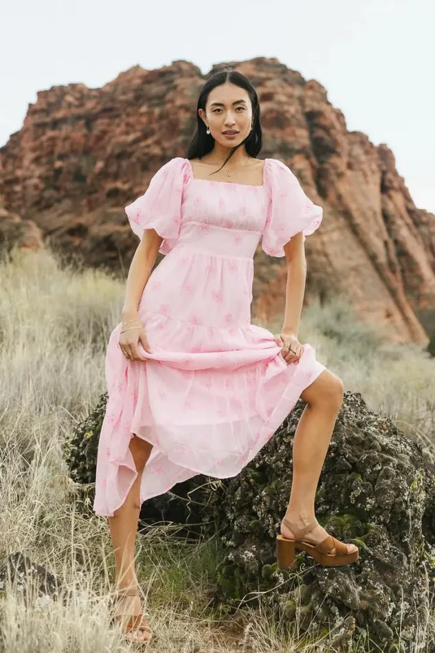 Bohme Dresses Floral Embroidered Puff Sleeve Dress In Pink Pink 8211 Women