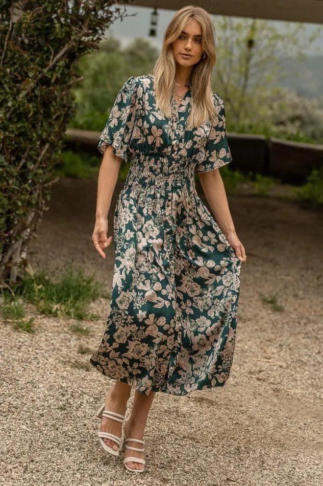 Bohme Dresses Jaslyn Floral Midi Dress In Emerald Emerald 8211 Women