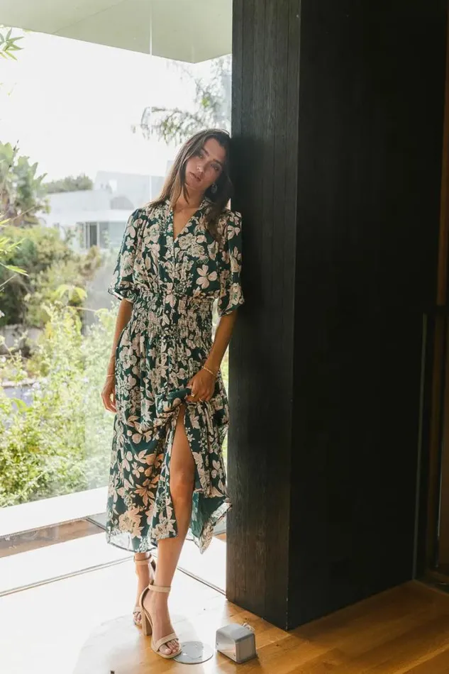 Bohme Dresses Jaslyn Floral Midi Dress In Emerald Emerald 8211 Women