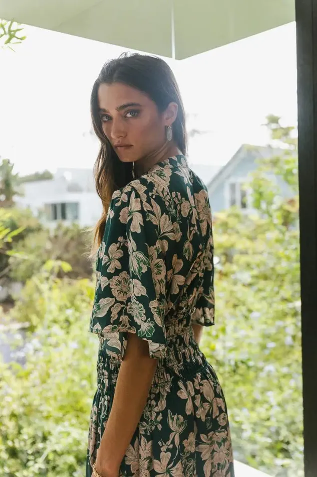 Bohme Dresses Jaslyn Floral Midi Dress In Emerald Emerald 8211 Women