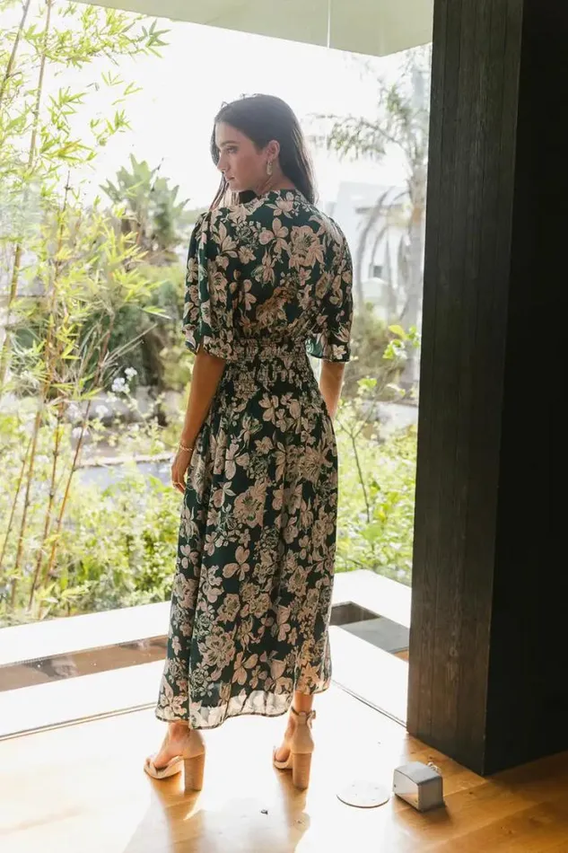 Bohme Dresses Jaslyn Floral Midi Dress In Emerald Emerald 8211 Women