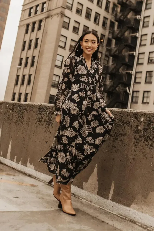 Bohme Dresses Jayla Floral Chiffon Dress In Black Black 8211 Women Bohme Dresses Jayla Floral Chiffon Dress In Black Black 8211 Women